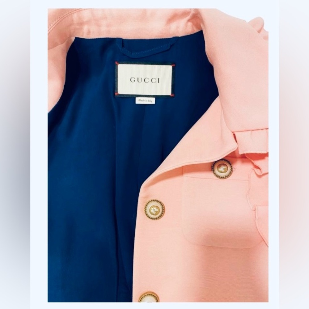 💕SOLD💕GUCCI Ruffle-trimmed Silk And Wool-blend Jacket In blush pink - Picture 4 of 8